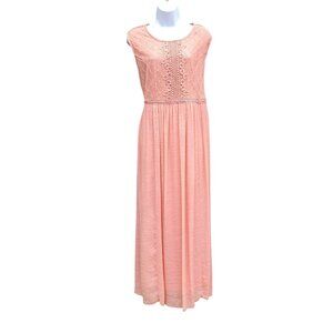 Avenue Blush Pink Lace Applique Maxi Dress Plus Size 18/20 Sleeveless Lined 2X